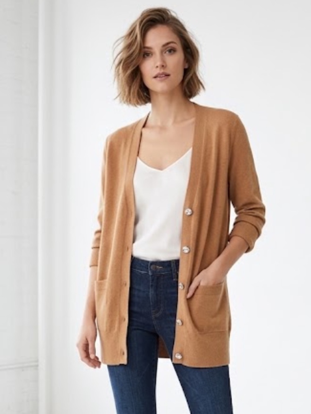 Joie Wool Cashmere Blend Cardigan Sweater Camel Tan Long Sleeve Size S